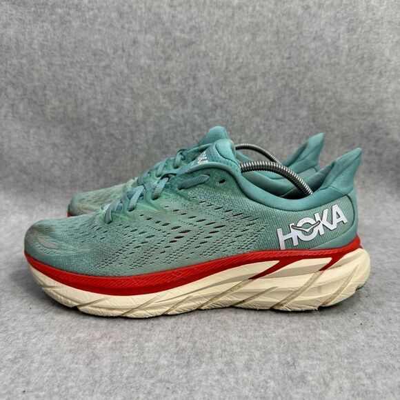 Hoka One One Clifton 8 Women Shoe Size 9B Blue Red Low Top Road Running Sneaker - Picture 1 of 9